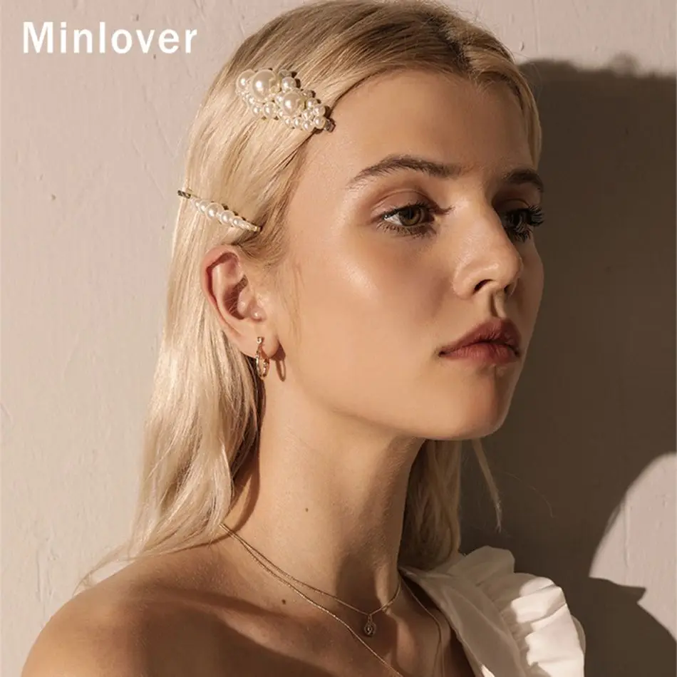 Minlover Корейская простая заколка с искусственным жемчугом для девочек элегантная заколка для волос свадебные ювелирные аксессуары для волос заколка для волос FJ002