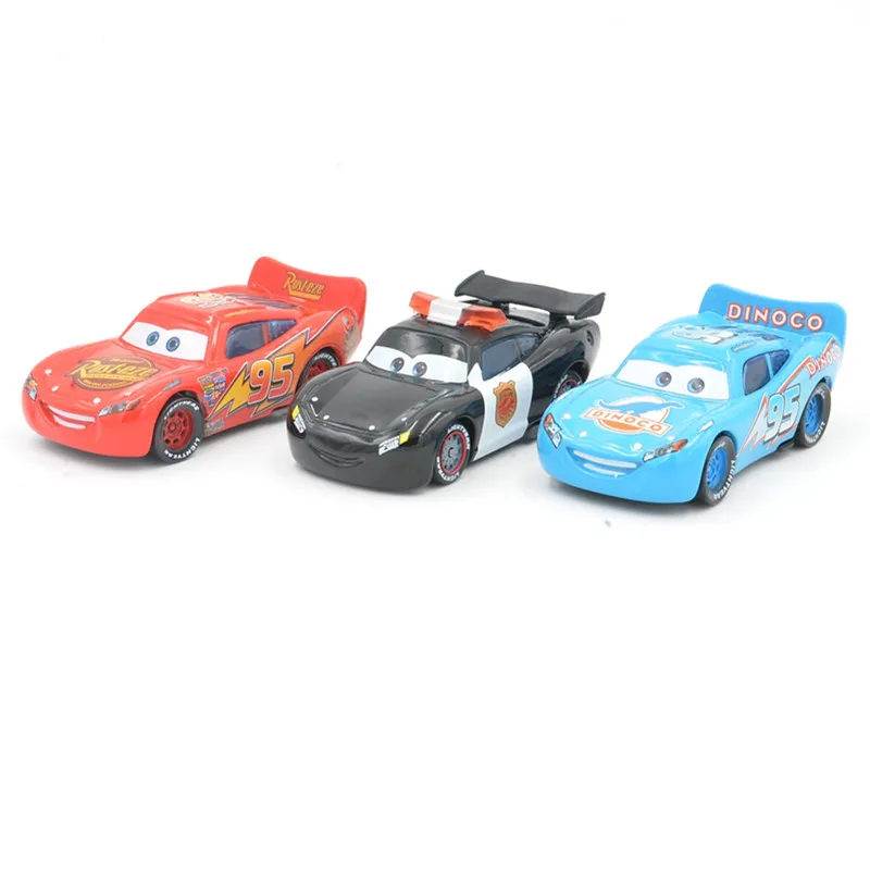 Disney Pixar Cars 3pcs Different Models Toys Car Dinoco Blue Black Police Lightning McQueen Diecast Metal For Childrens | Игрушки и