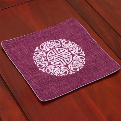 Изысканная вышивка Joyous Placemats квадратная Высококачественная льняная хлопковая Мода в китайском стиле обеденный стол защитные западные Подставки Под Еду - Цвет: Фиолетовый