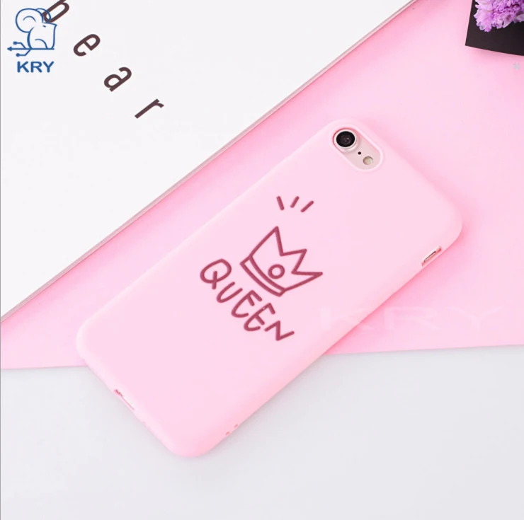 Однотонный карамельный силиконовый чехол для телефона для iPhone X/8/7/6 7 Plus/8 Plus/11 чехол розовый Король Королева Fundas чехол