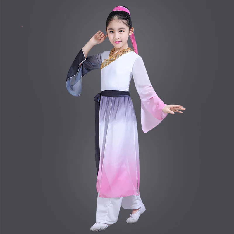 Hanfu дети сценическая одежда для выступлений костюм карнавальный наряд Китайский народный танец костюмы Детская Классическая одежда костюм DN3492