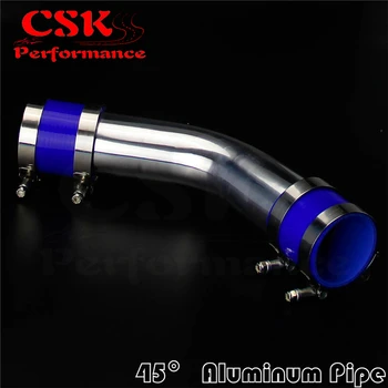 

45 Degree 60mm 2.36" Aluminum Intercooler Piping pipe Tube hose + Silicone hose w/ T-clamps