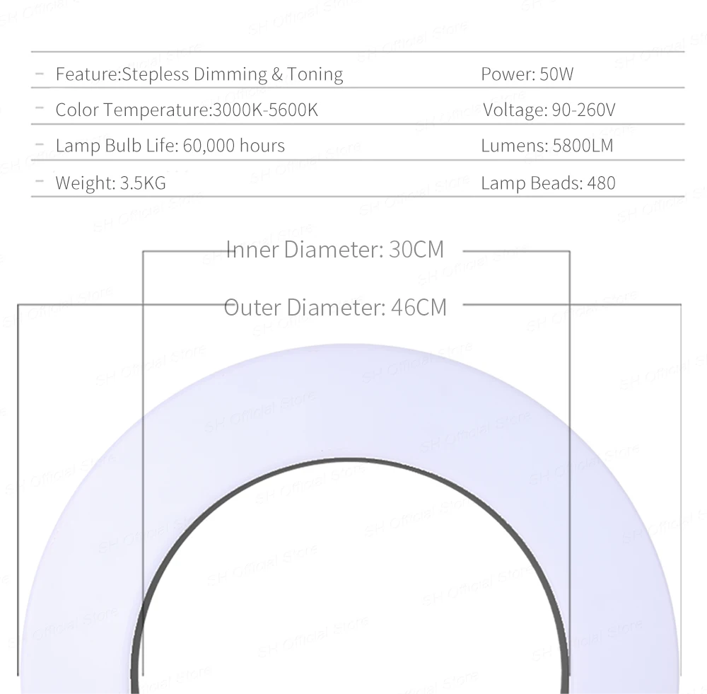 18 дюймов фотографии светильник 50 Вт 480 шт. светодиодный кольцевой светильник Плавная тусклая кольцевая лампа Камера макияжа фото/Студия/телефон с штатив-Трипод стойка