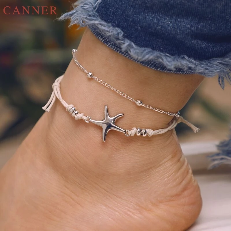 

Rope Beaded Starfish Anklets for Women Anklet Chain Double Layers Ankle Bracelets Leg Bracelet Summer Beach Foot Jewelry C4