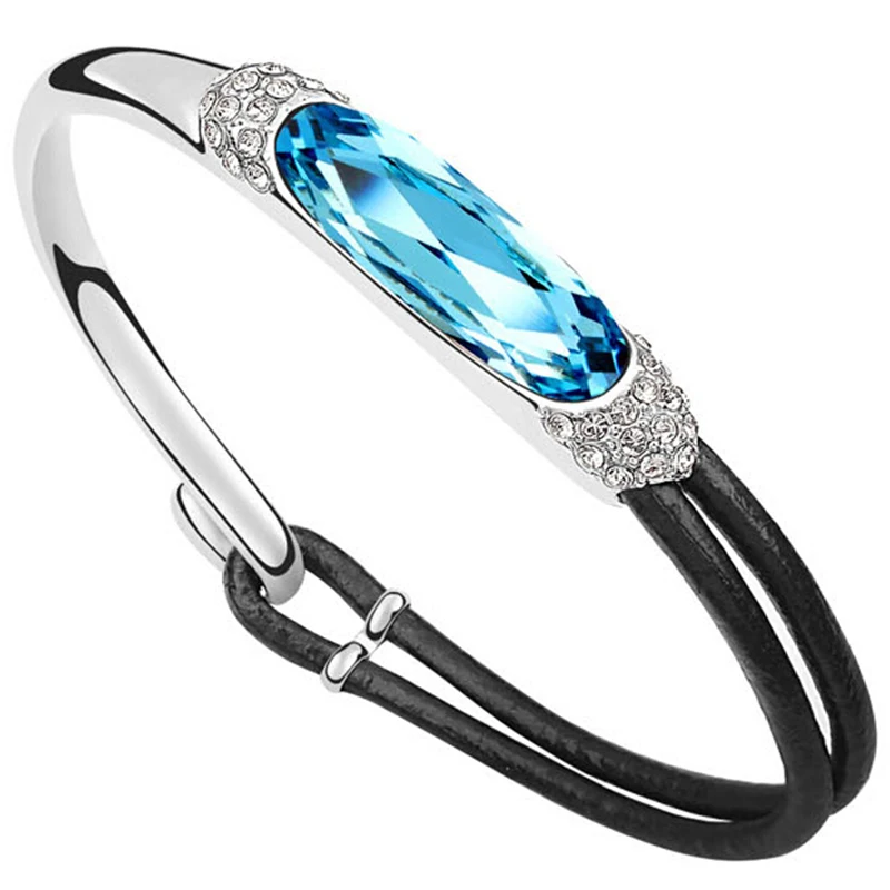 

Vintage Fashion Jewelry Crystal from Swarovski Women Cuffs Bracelets Bangles Leather Female Gift -6748