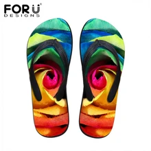 FORUDESIGNS/3D Цветные цветочные тапочки с принтом для женщин; модная летняя пляжная обувь; резиновые сандалии; женские Вьетнамки с цветочным принтом