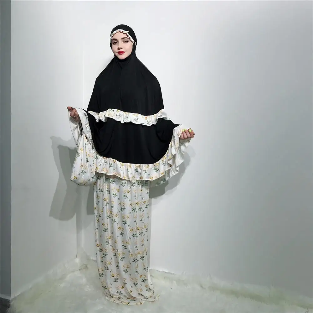 Мусульманские комплекты женский длинный шарф хиджаб + юбка с принтом в виде Jilbab накладные Исламская Абая жен молитва Костюмы ноги Услуги