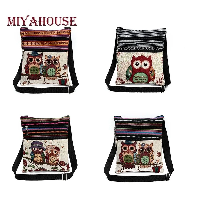 

Miyahouse Wholesale Cute Owl Print Shoulder Bags For Women Mini Flap Messenger Bags Double Zipper Female Small Crossbody Bags
