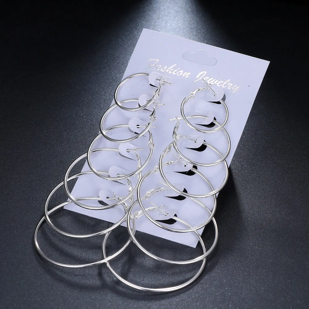 

Fashion Minimalist Brincos 6 Pairs/Set Gold Silver Small Big Circle Hoop Earrings for Women Steampunk Round Earring Sets