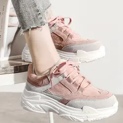 NAUSK/Новые весенние кроссовки женские туфли на плоской платформе на шнуровке с круглым носком однотонные криперы Женская Повседневная