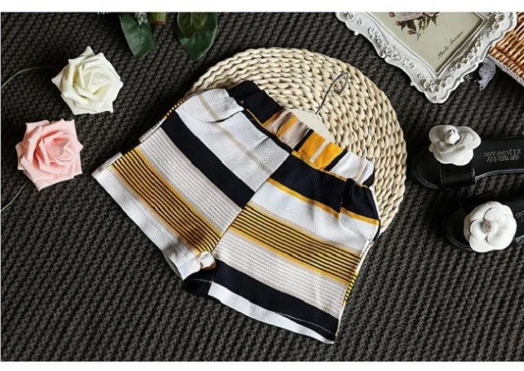 Sleeveless Girls Clothing Sets Casual Chiffon Striped Shirt Tops Shorts 2-piece Kids Clothes 2019 Summer Children Outfits Suit (8)