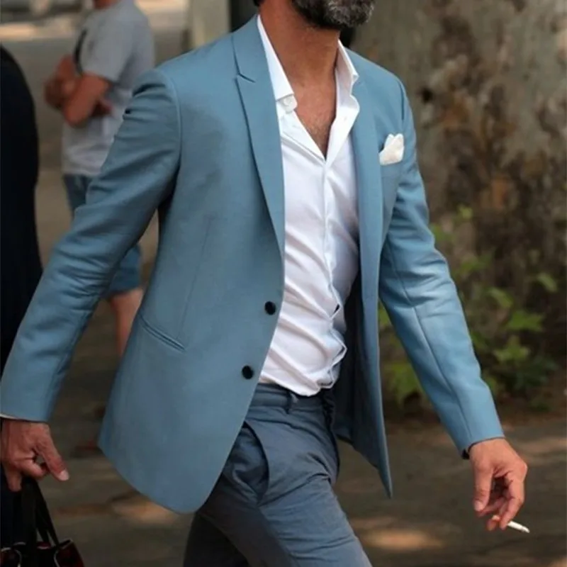 4416 39 De Réduction2019 La Plupart De La Mode élégant Bleu Hommes Costume Gris Pantalon Plage Mariage Smoking Personnalisé Jeunes Hommes Costumes