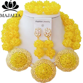 

Fashion Nigeria Wedding african beads jewelry set yellow Crystal necklace bracelet earrings Free shipping VV-105