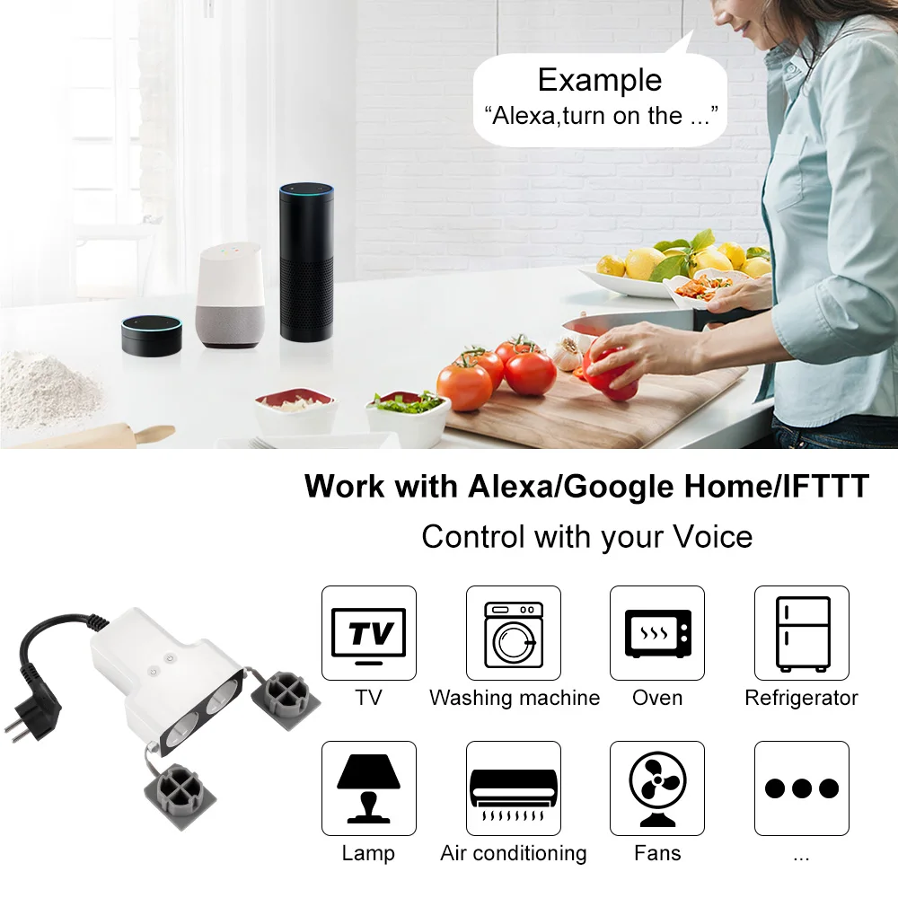 FORNORM 16A Wifi умная розетка 4000 Вт двойная стандарта евроcоюза совместима с Alexa Google