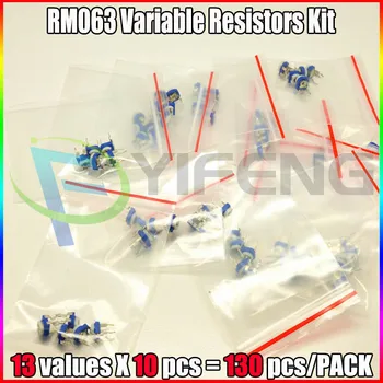 

130pcs Trimming Potentiometer RM-063 vertical adjustment 100ohm-1Mohm RM063 Variable Resistors Assorted Kit 13Type*10pcs=130pcs