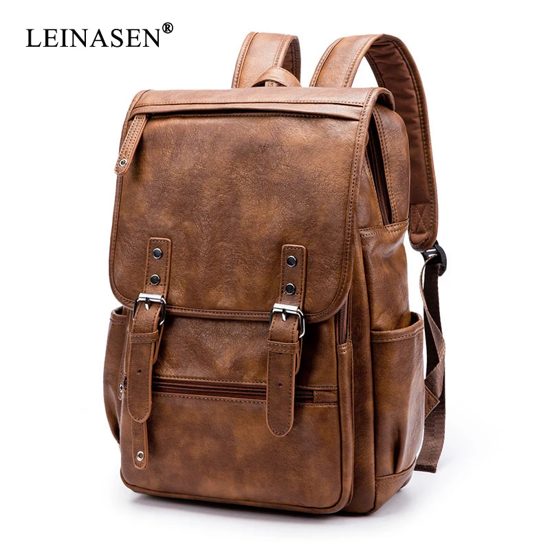 Мужской винтажный рюкзак из ПУ кожи с несколькими карманами|rucksack vintage|leather backpack
