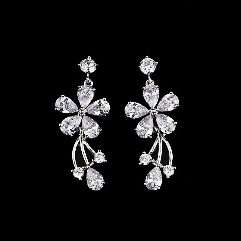 

Sweet Flower Imitated Diamond Earrings For Women In Sterling Silver 925 Elegant Simple Style Female Silver Jewelry Free Gift Box