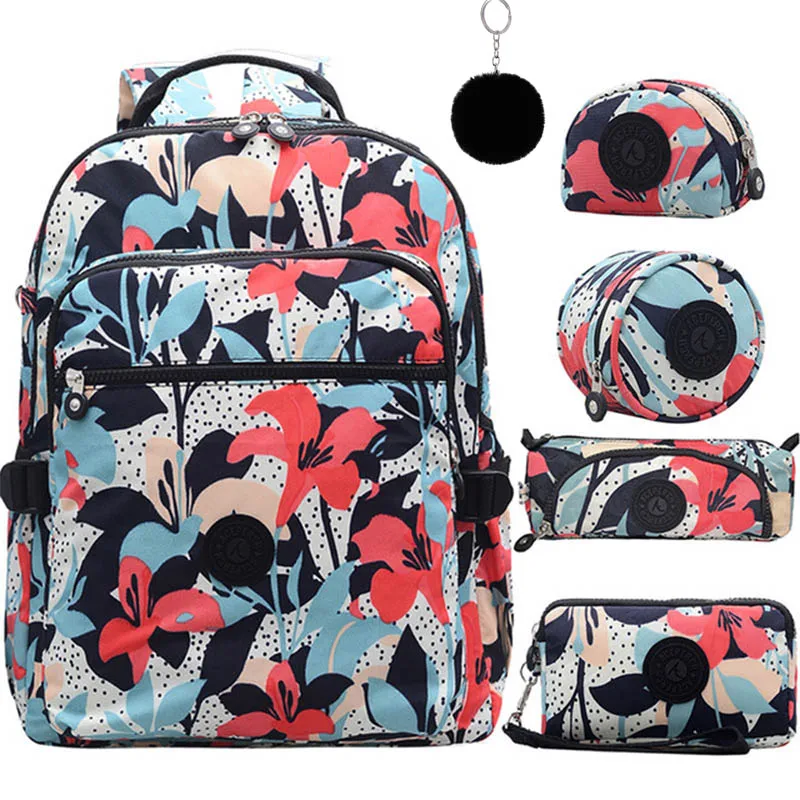 Женский школьный многофункциональный водонепроницаемый нейлоновый рюкзак ACEPERCH, Kipled, школьный рюкзак, сумка для путешествий, рюкзак, для походов, большая вместимость - Цвет: 5pcs and monkey
