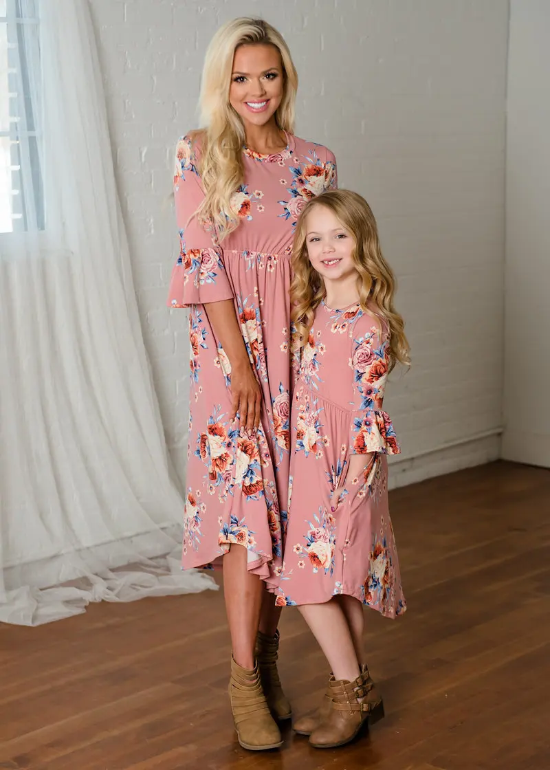 

family matching mommy and daughter dress summer 2019 print dress baby girl clothing girls boss floral fashion dresses new
