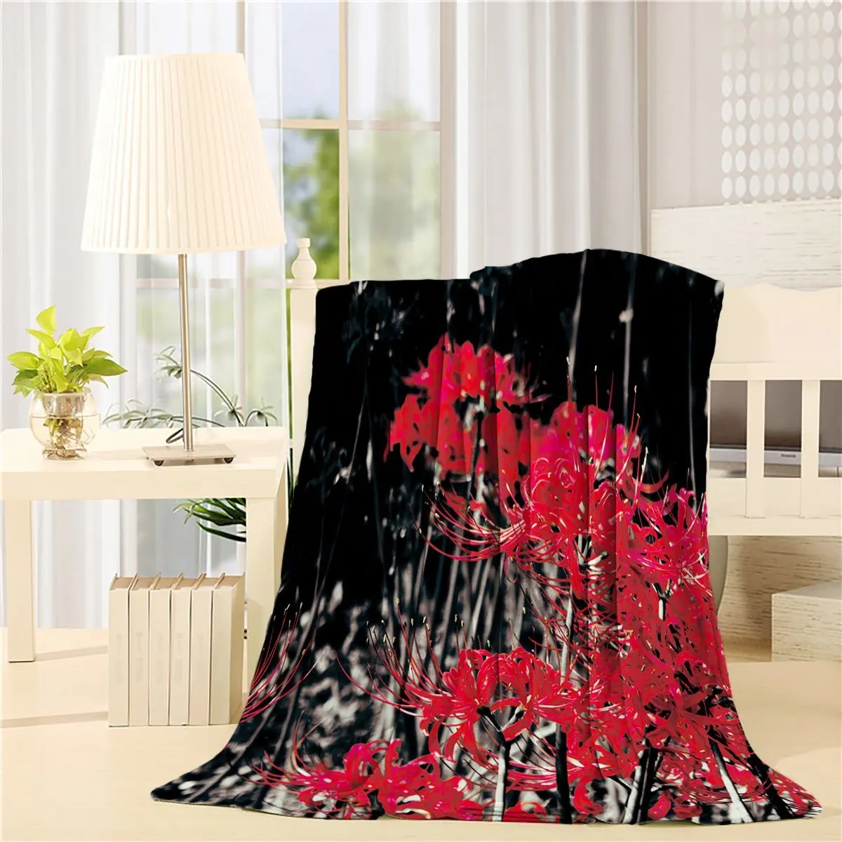 Modern Home Red Lycoris Black Art Prints Fleece Blanket Sheet Throw