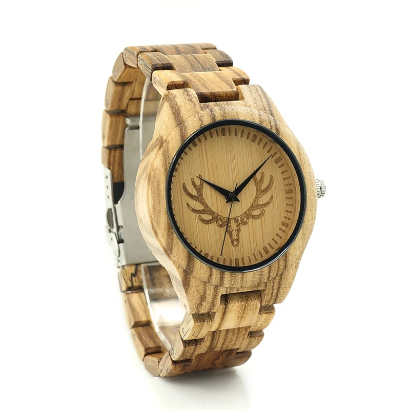 BOBO BIRD Mens zebra Wooden Watches Wood Links Causal Quartz Wrist Watch in Gift case custom logo