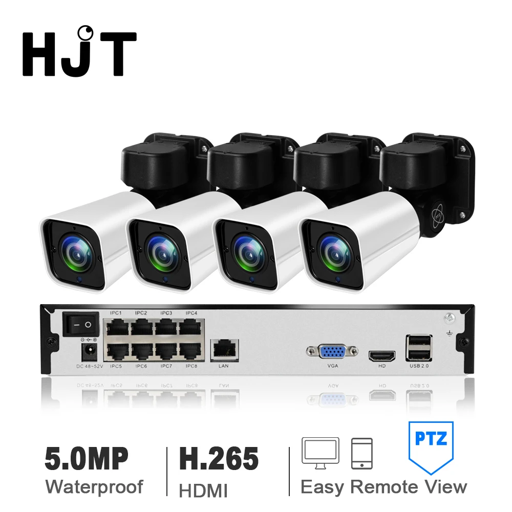 

HJT 4CH H.265 5.0MP Cameras PTZ System POE NVR Surveillance Kit Security CCTV Set Outdoor IP Camera Outdoor