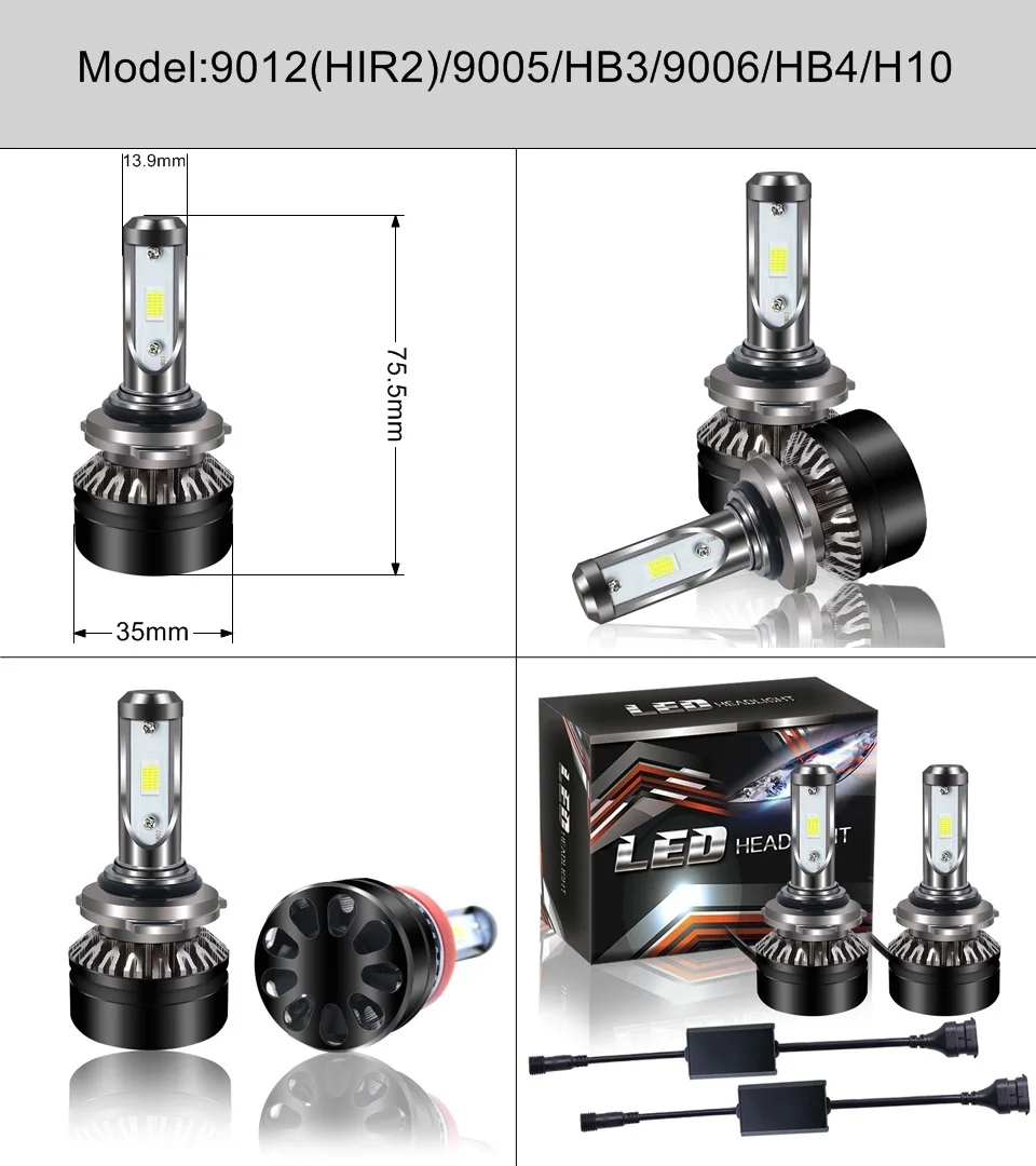 Автомобильная светодиодная лампа для фары H4 H7 H1 9004 9007 H1 H11 H8 9005 9006 H13 9012 HIR2 60 Вт 10000lm 6000K 12V автомобилей Противотуманные фары