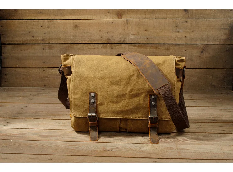 FRONT DISPLAY of of Woosir 14 Inch Water Resistant Canvas Messenger Bag