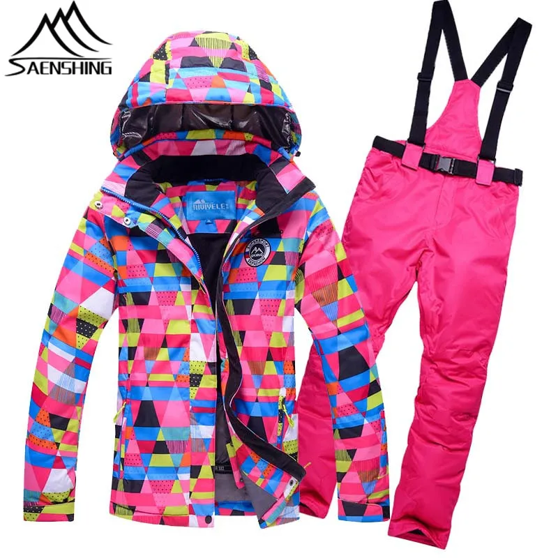 

New Mountain Skiing Suit for Women Waterproof Ski Jacket Pants Super Warm Breathable Snowboard Jacket + Pants Female Ski Suits