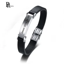 11 мм черный браслет из натуральной кожи для мужчин гравировка ID браслет из нержавеющей стали мужской браслет регулируемый размер