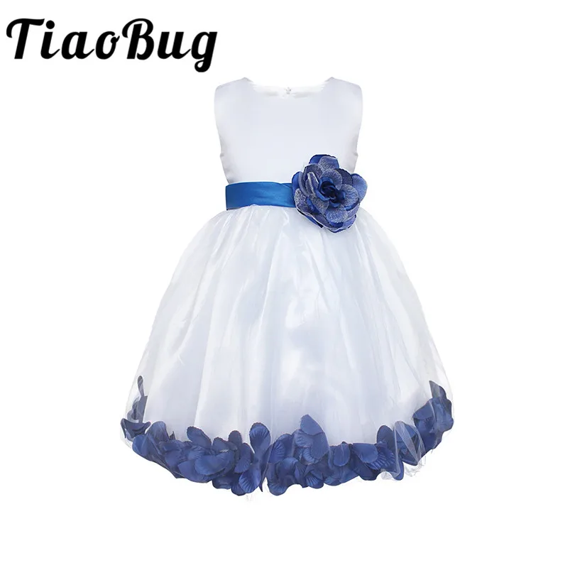 

TiaoBug New 8 Colors Baby Flower Girl Dresses Rose Petals Princess Pageant Party Dresses Formal First Communion Tulle Lace Dress