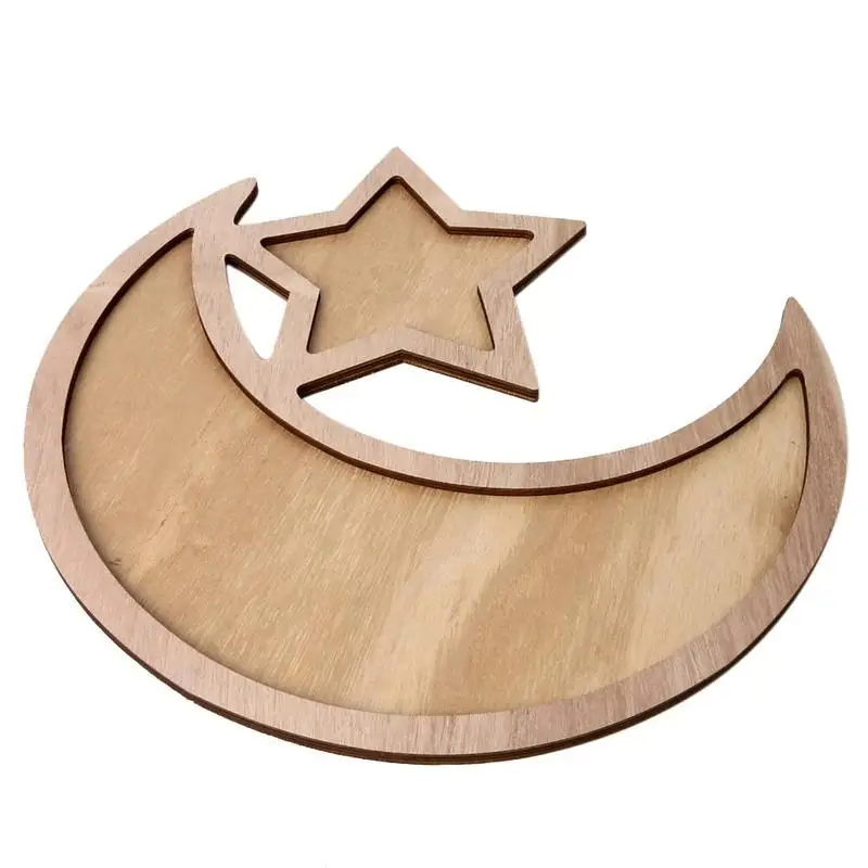 

1pcs Rustic Wooden Crescent Moon Srar Eid Ramadan Party Food Serving Tableware Dessert Pastry Tray Display Holder Festival Decor
