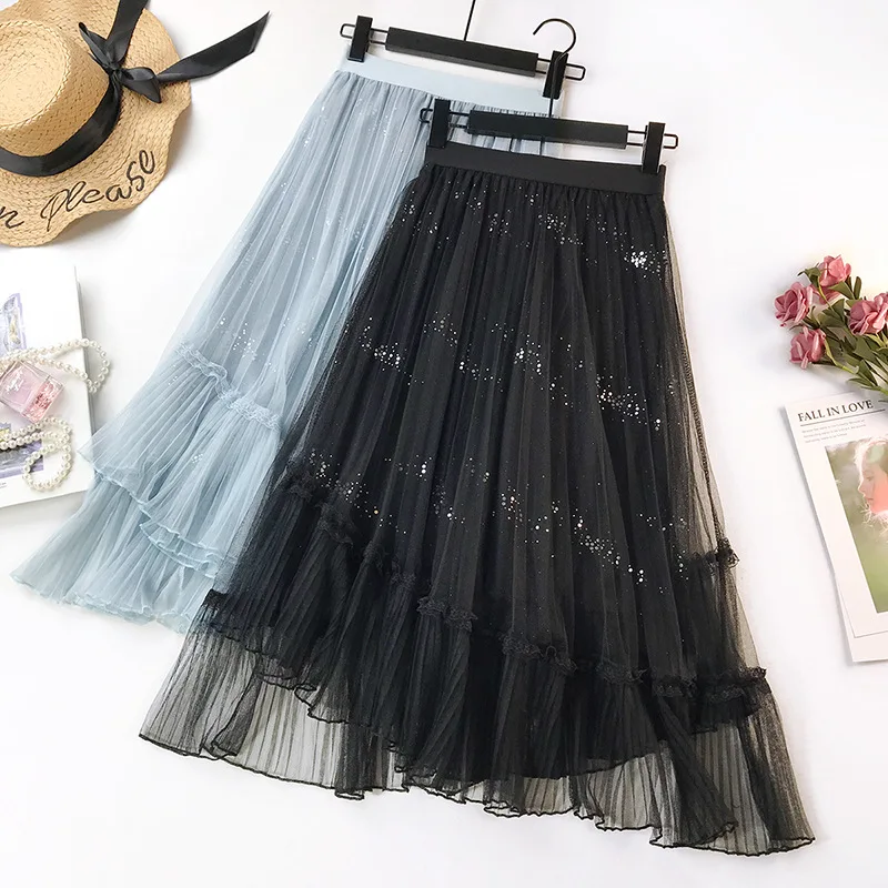 Wasteheart Spring Pink Blue Women Skirt High Waist Pleated Mesh Ankle-Length Skirt Plus Size Empire Casual A-Line Long Skirts Wasteheart Spring Pink Blue Women Skirt High Waist Pleated Mesh Ankle-Length Skirt Plus Size Empire Casual A-Line Long Skirts