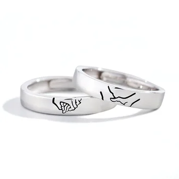 

YWG Open Finger Ring Design Hand in Hand s925 Sterling Silver SimpleLovers' Ring Girlfriend Valentine's Day Jewelry Gift