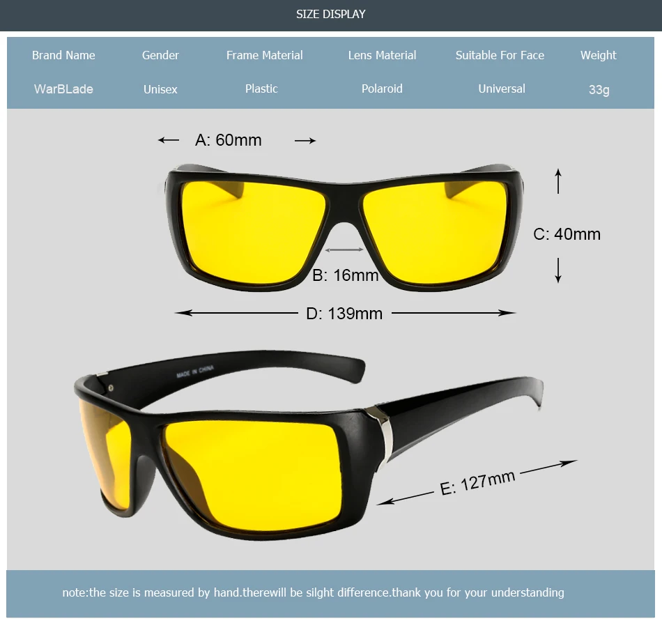 WarBLade gafas de visión nocturna para faro polarizado gafas de sol de conducir lente UV400 protección noche gafas para el conductor