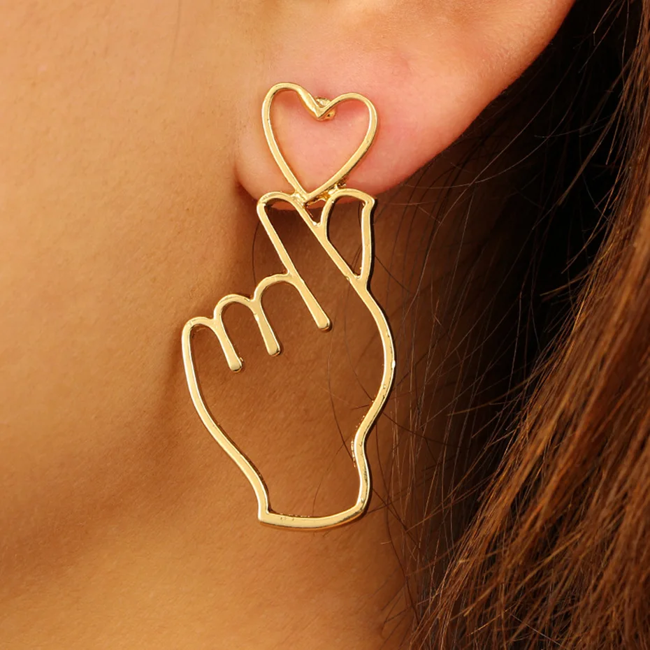 Современный Золотой/Серебряный палец сердце серьги гвоздики для женщин аксессуары корейская мода ювелирные изделия