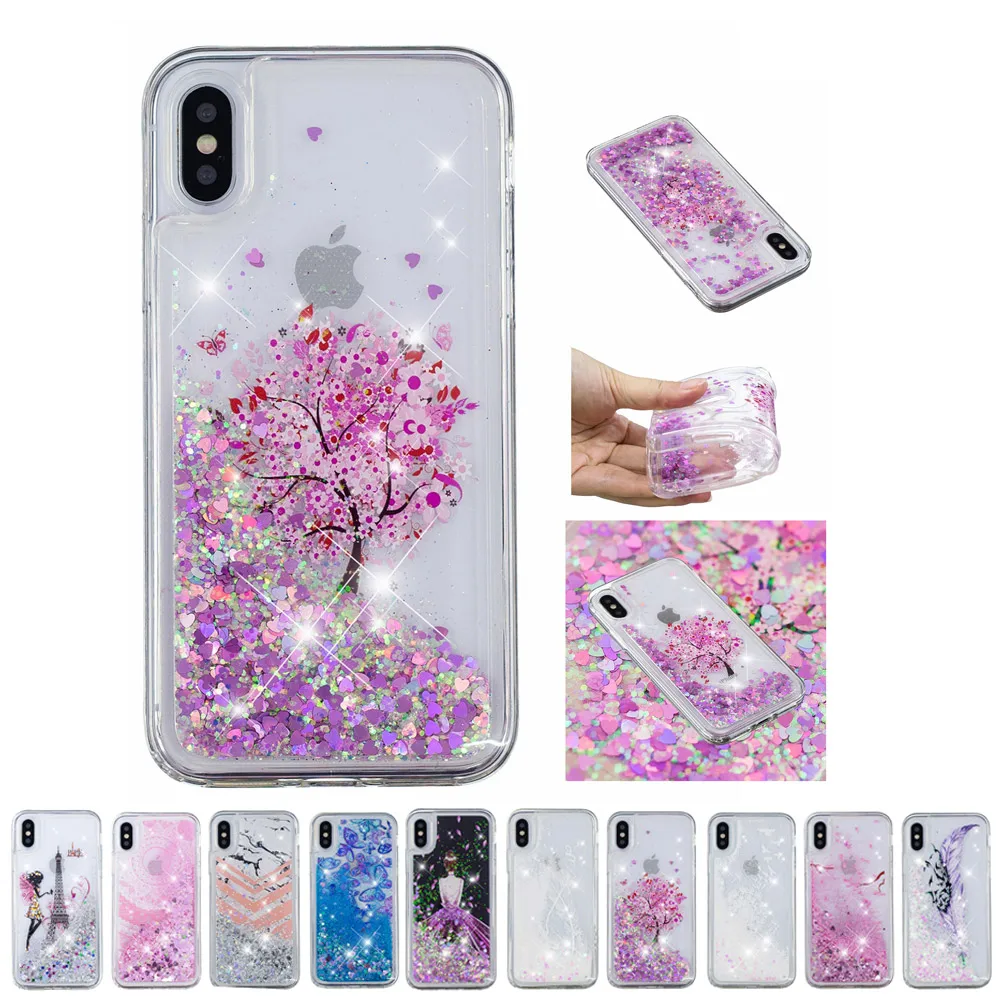

FQYANG Feather Butterfly Marble Patterned Dynamic Liquid Quicksand Soft TPU Phone Case For IPHONE X XS MAX XR 7 8 6P PLUS Case