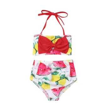 

Pudcoco 1-4Years Kids Baby Girls Watermelon lemon swimsuit Halter Bandage Bowknot Bikinis Set Swimwear Tankini Bathing Suit