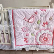 Ups аппликация 3D розовый цветок птички Детский комплект Колыбель для младенцев бампер набор постельных принадлежностей одеяло защитный бортик кровать юбка в комплекте