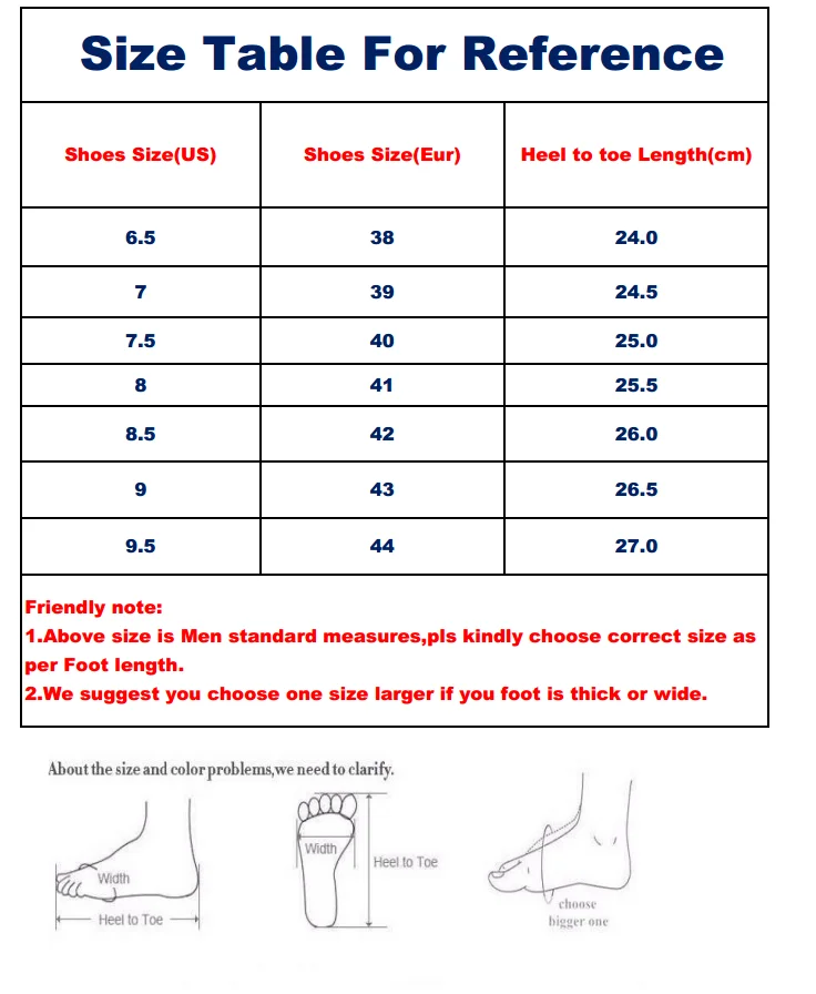 LEATHERSHOES007 38-44 size table