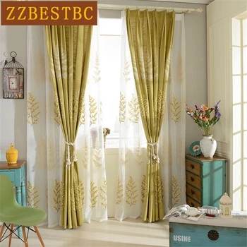 

Luxury European three-dimensional embroidered tree Blackout curtains for Living Room High-grade Cotton Linen Curtain for Bedroom