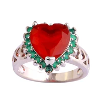 New Heart Cut Love Style Fancy Red Ruby & Emerald 925 Silver Ring Size 6 7 8 9 10 11 Free Shipping Wholesale Lady Party Gift