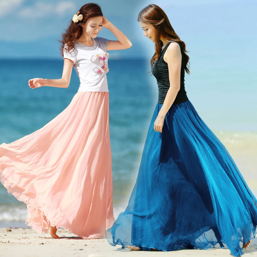 Plus Size Long Skirt New Fashion 2016 Summer Faldas Chiffon Maxi Skirts ...