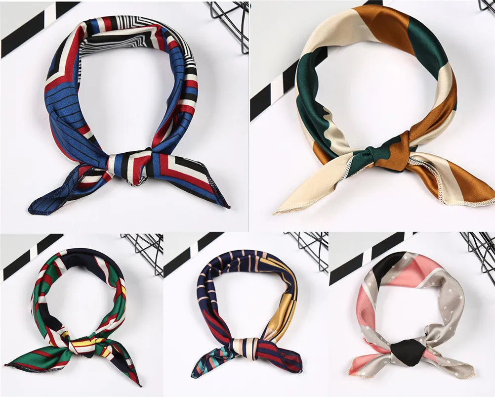 Spring Summer Head Neck Hair Tie Band Neckerchief Square Scarf Fake Silk Wraps Elegant Floral Spring Summer Head Neck Hair Tie Band Neckerchief Square Scarf Fake Silk Wraps Elegant Floral