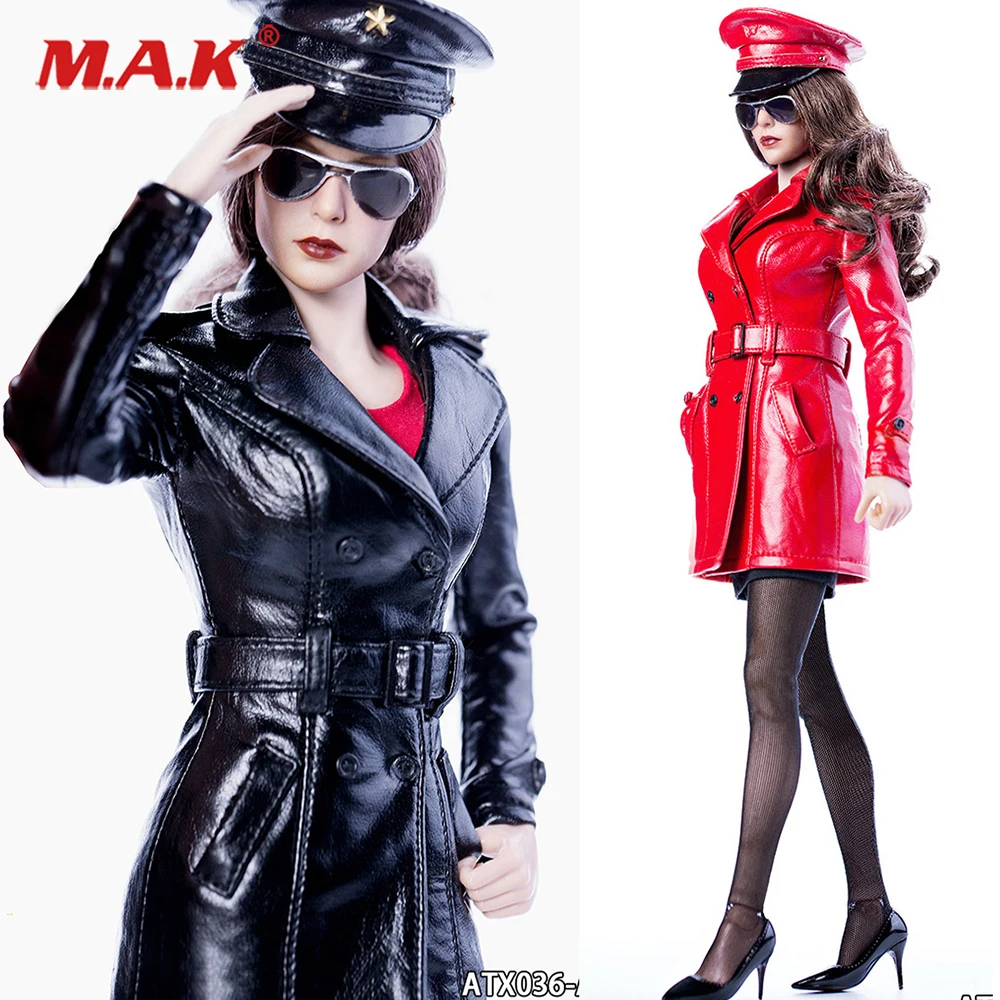 Vrouwelijke Kleding 1/6 Vrouwen Zwarte lange Lederen jas met Achthoekige cap voor 12 \Scarlet Witch Action Figure pop Vrouwelijke Kleding 1/6 Vrouwen Zwarte lange Lederen jas met Achthoekige cap voor 12 \Scarlet Witch Action Figure pop