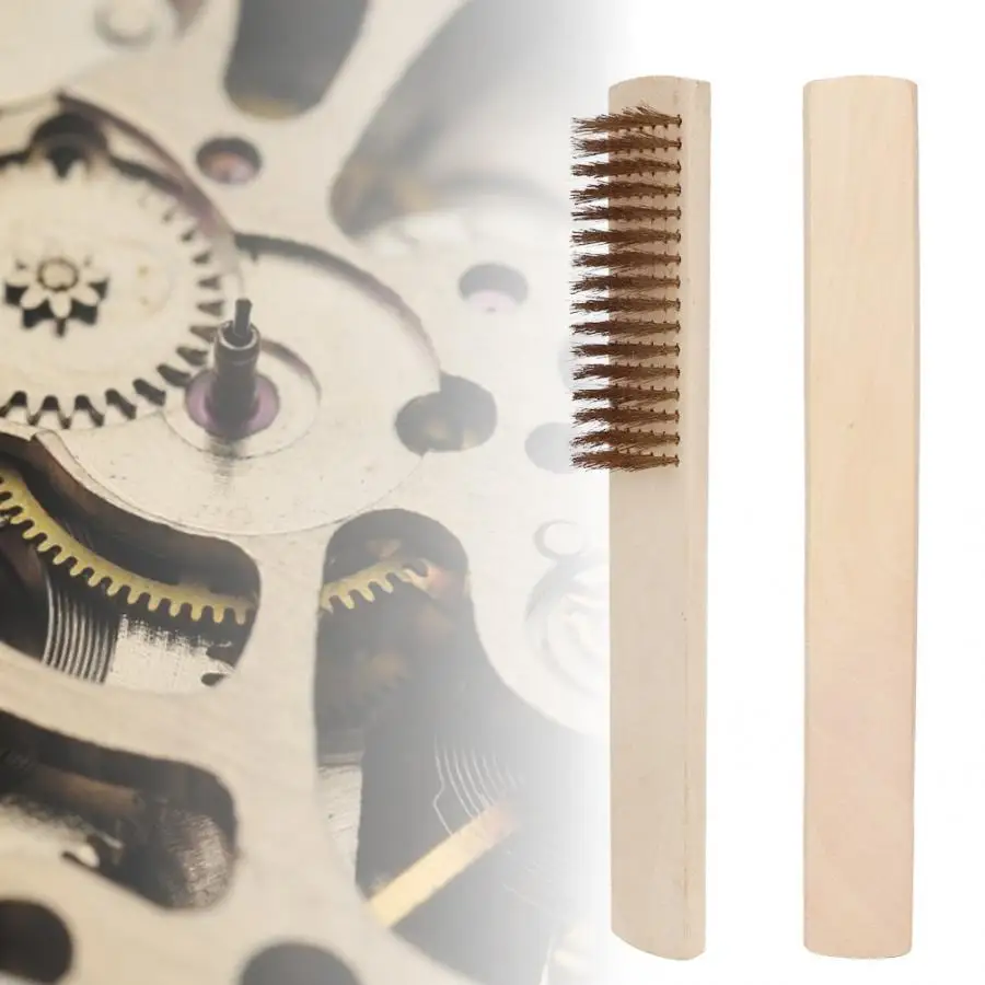 Professional Wooden Handle Copper Wire Wristwatch Cleaning Brush Watch Repairing Accessory Tool