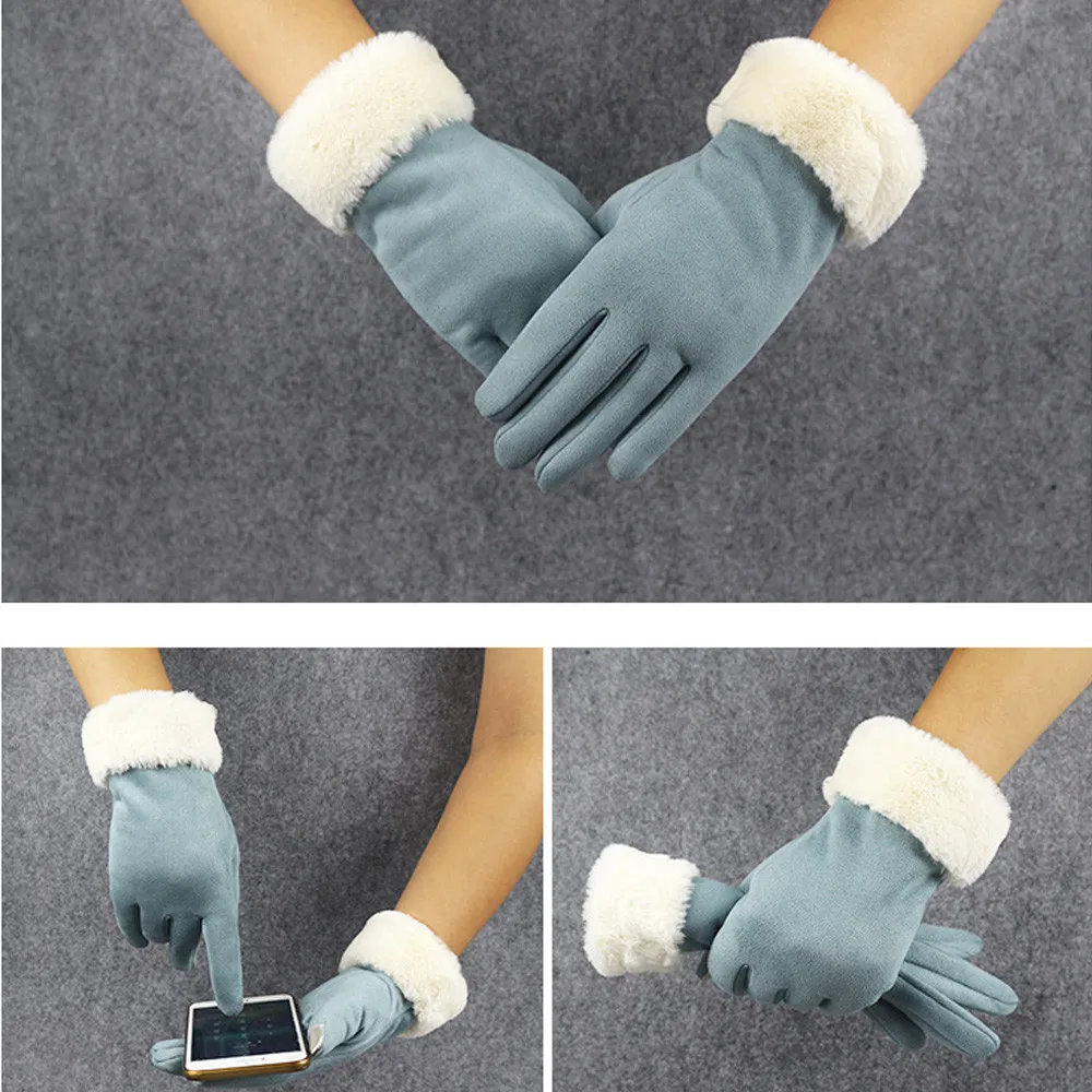 Winter Warm Gloves Ladies Soft Plush Gloves Ladies Plus Plush Warm Gloves Wrist Full Finger Suede Gloves Luvas Luvas כפפות#10