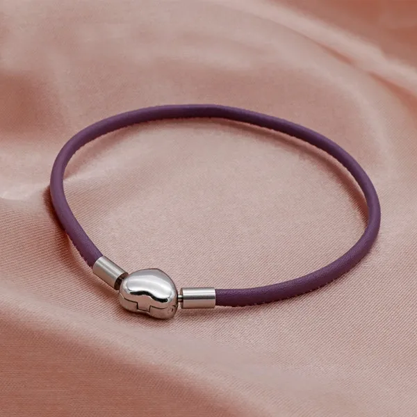 purple heart clasp Прямая поставка; натуральная кожа амулеты «сделай сам» Браслеты Сталь Цвет тонкой овчины подходит европейский браслет для Для женщин, сделай сам, ювелирное изделие, подарок - Окраска металла: purple heart clasp