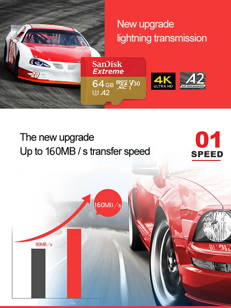 SanDisk Extreme 128 Гб карты памяти 64 GB MicroSD карты 256 GB TF флэш-карты 32 GB U3 Class10 SDHC SDXC A1/A2 V30 4 K Full HD 160 МБ/с