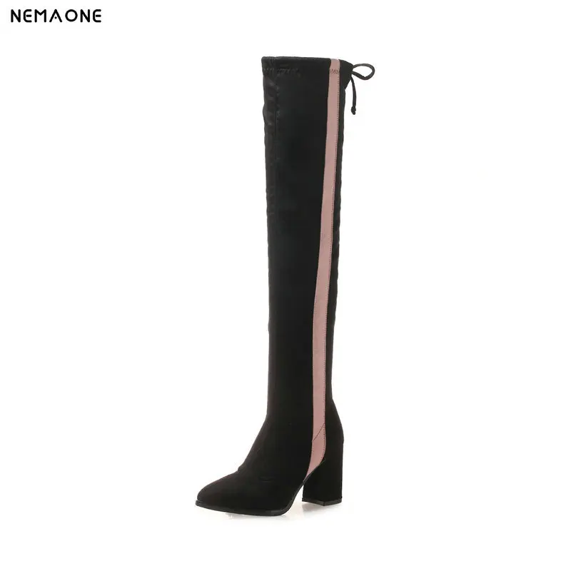 

NEMAONE Sexy high heels over the knee Boots woman mixed colors autumn Winter Ladies dress party shoes Woman boots